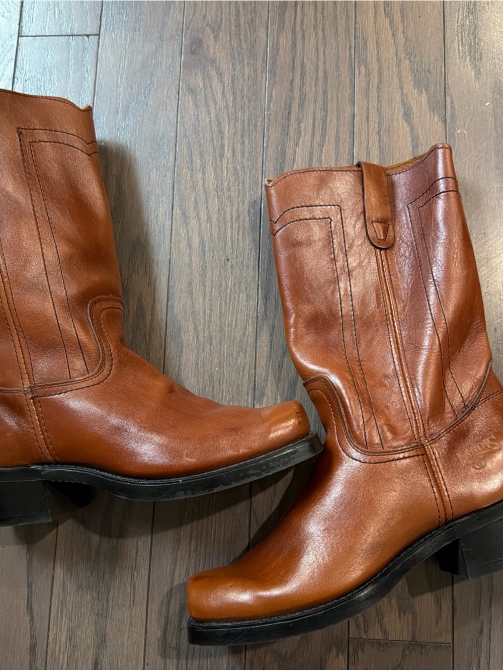 Vintage Landis Campus Style Western Boots Mens 10.5 D USA Tan Leather Cavalry
